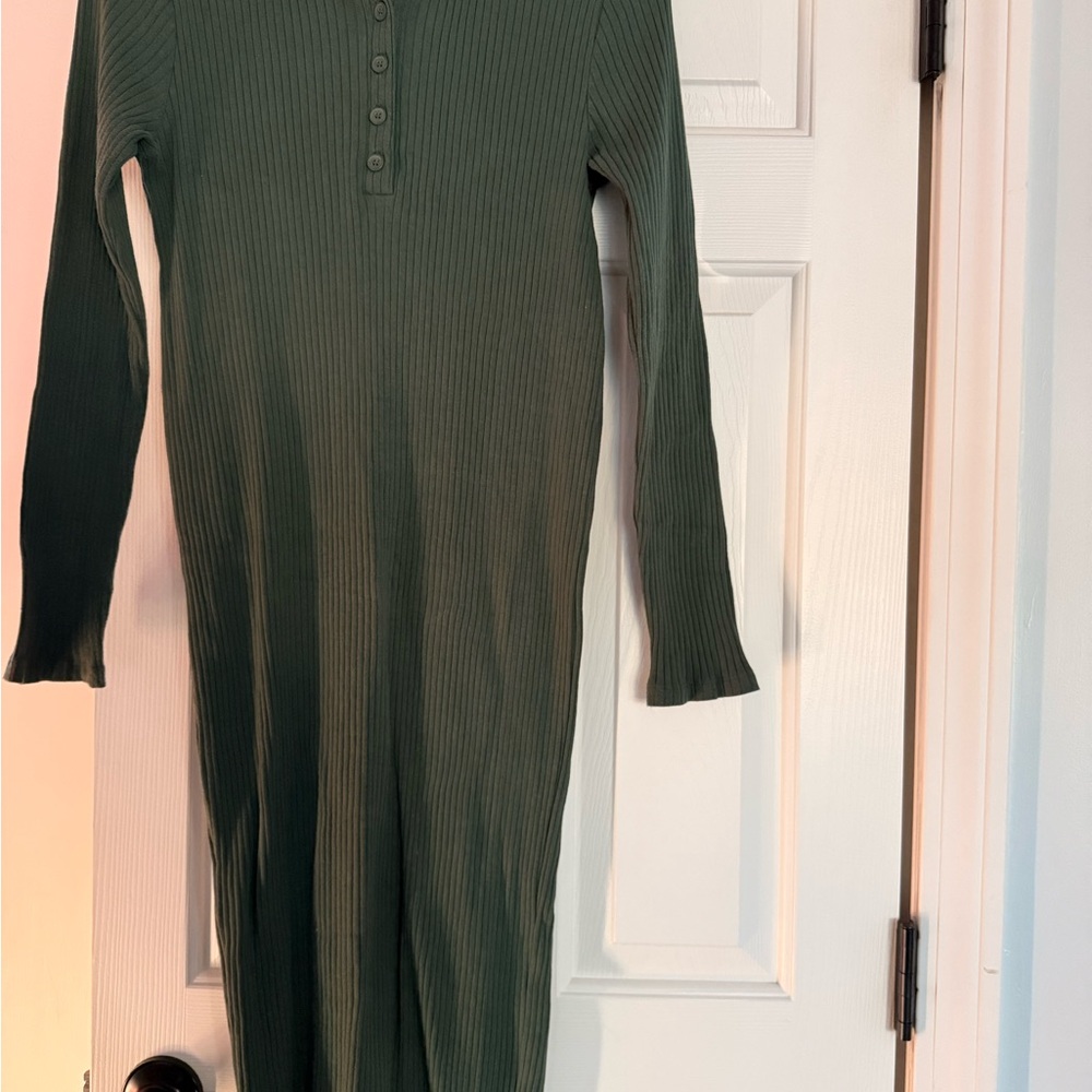 Zara Olive Ribbed Button Midi Dress
